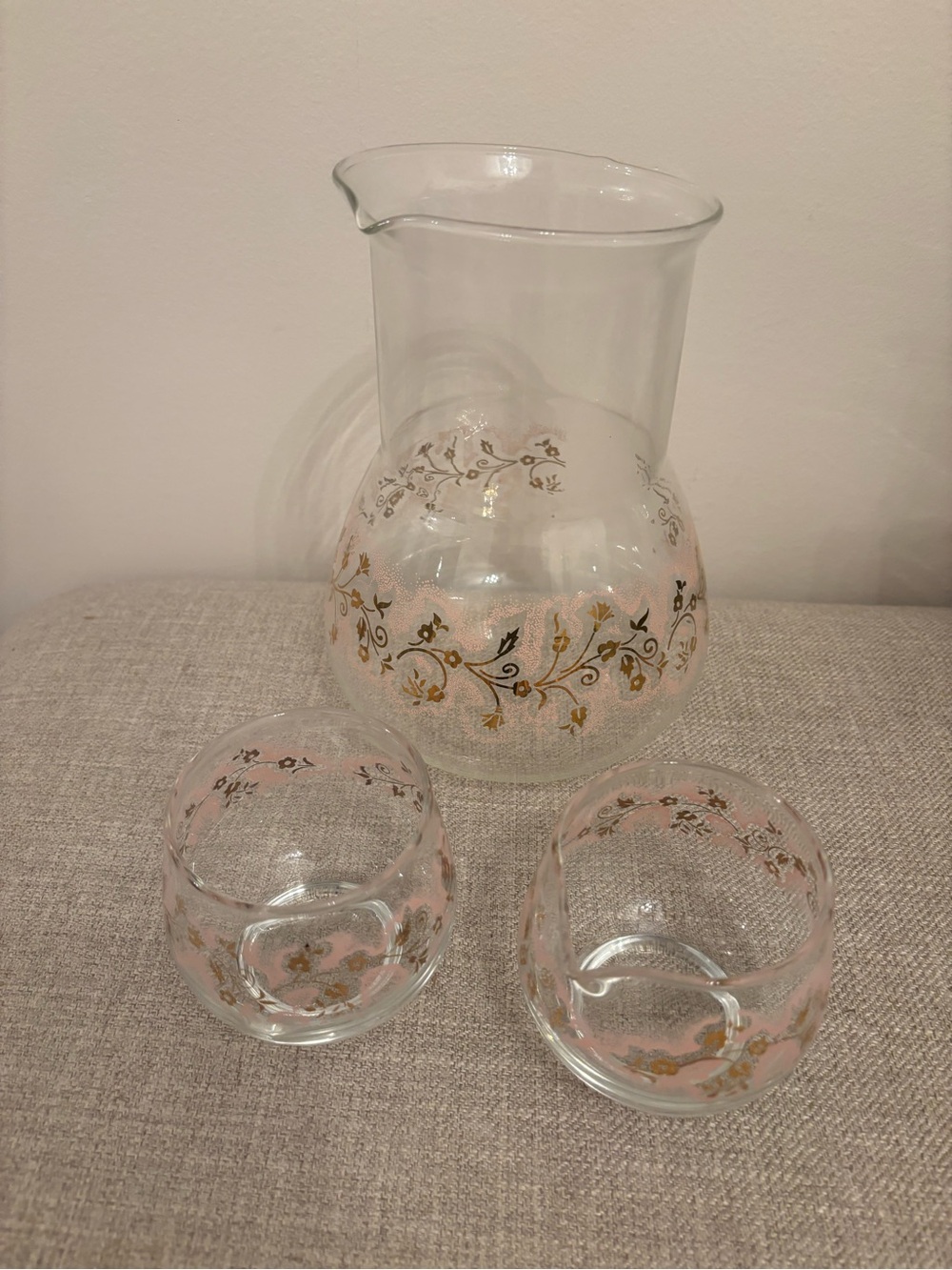 Perc-King by Handcraft Pink Duchess Mid-Century Carafe/Pitcher Cream Sugar Bowl